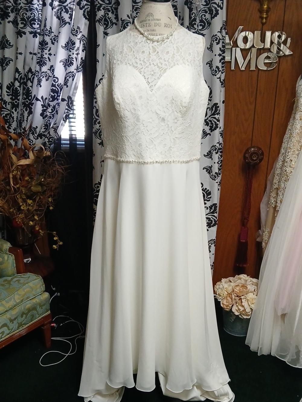 Elegant White Lace Bodice A-Line Wedding  Dress